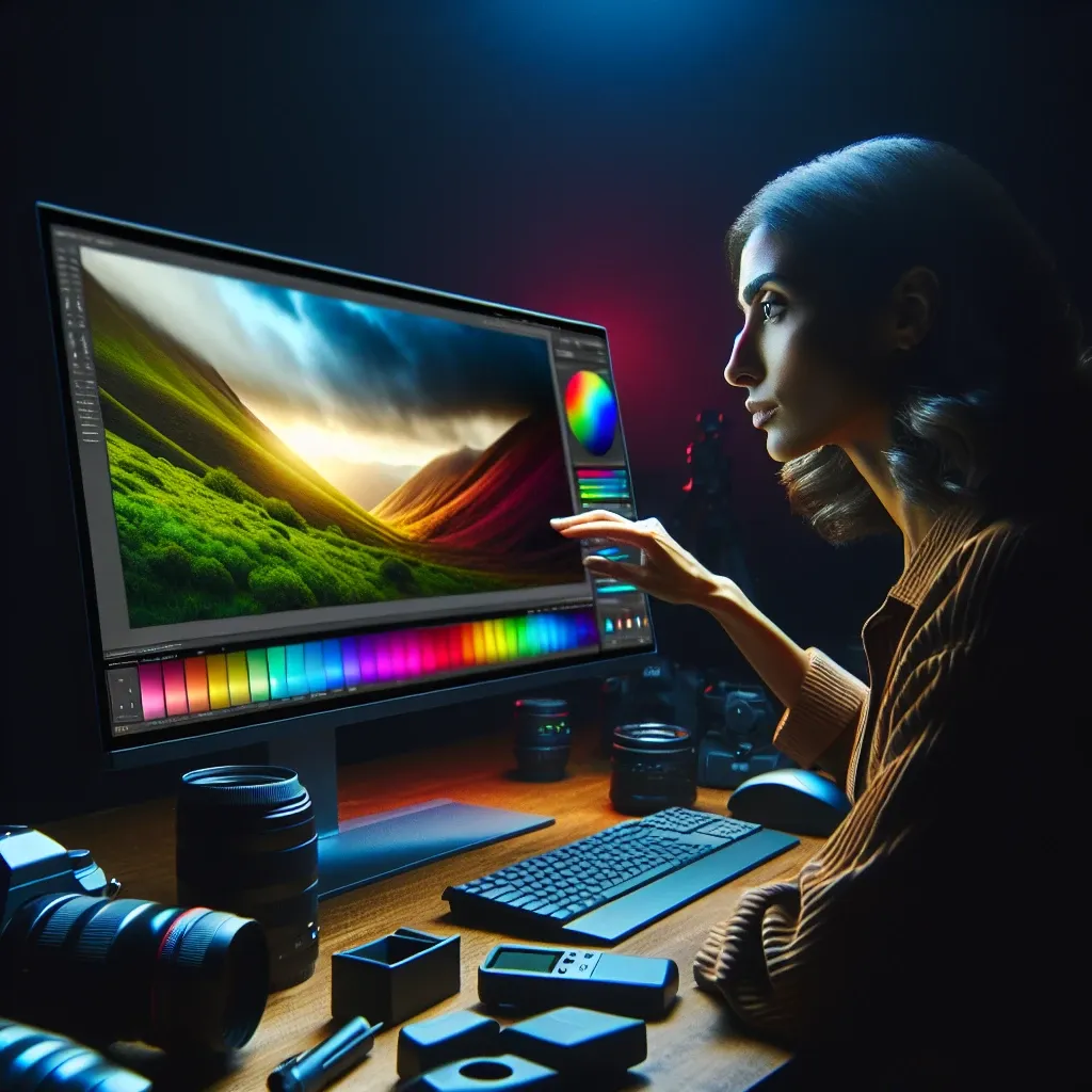 "Nuevo monitor Eizo ColorEdge para fotógrafos profesionales, mostrando una imagen vibrante con alta precisión de color en un entorno de estudio creativo."